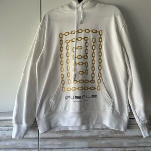 🧥✨ Purple Brand White Hoodie Gold Chain Graphic Size M Streetwear 🔥